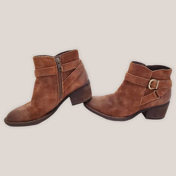 BORN Binghamton Tobacco Distressed Suede Booties F03726 | Ankle Boots in Rust - Picture 1 of 9